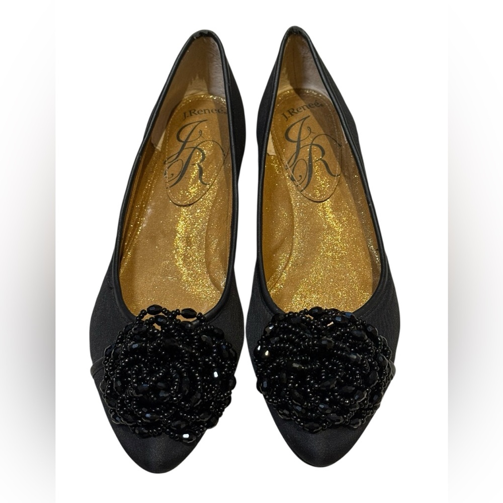 J. Reneé Geezelouise Black Microfiber Ballet Flats w/ Beaded Detail Size 8